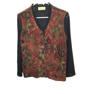Emotions Exclusive Brocade Print Button Front Blouse | Sheer Sleeves